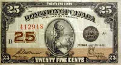 Canadian 25 cent bank note