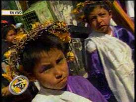 Children prepare for a procession