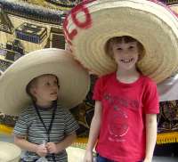 Trying on sombreros at La Ciudadela