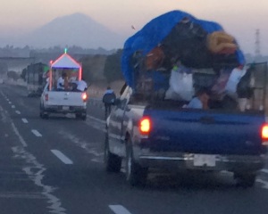Pilgrims on the highway near Pachuca