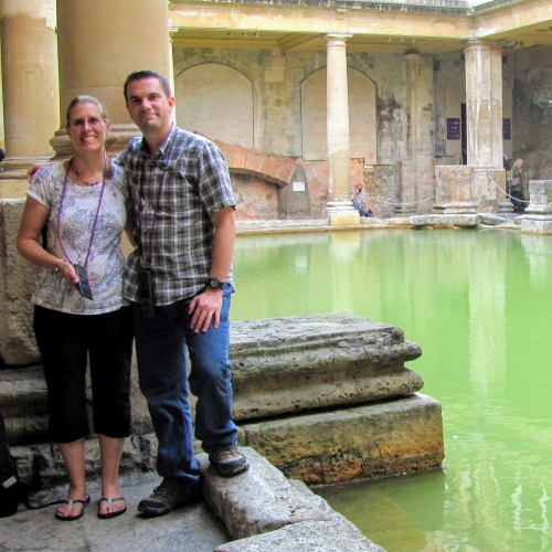 Shari and Jim at the Roman baths in Bath, England.
