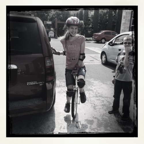 Hannah and Nathanael - Hannah's first unicycle!