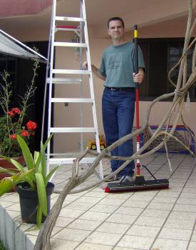Jim with the new ladder and squeegie/broom