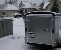 The trailer white with snow